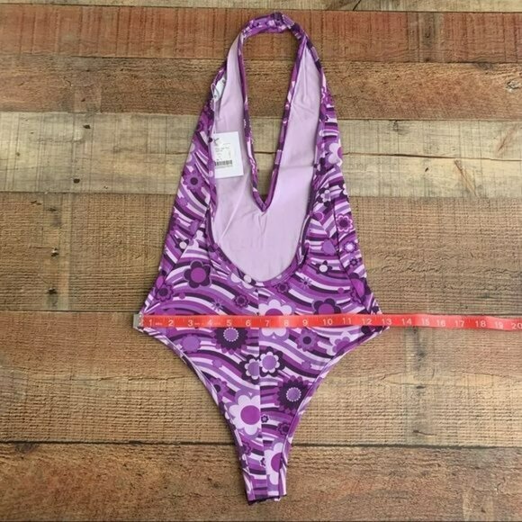 Adika retro hippie floral halter tank top bodysuit in purple - XS NWTs - Picture 4 of 9